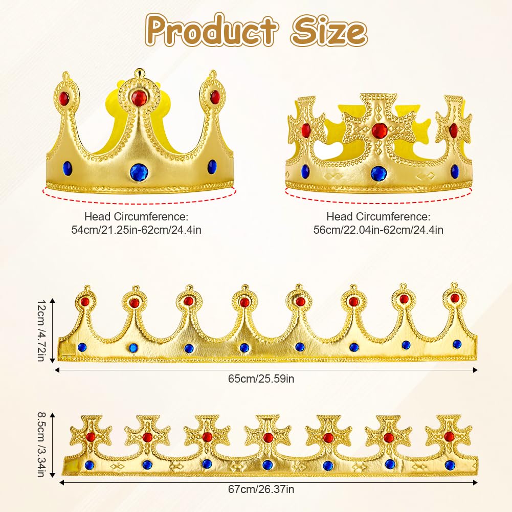 AOOWU King Crown Adult Set,2-Piece Gold Royal Crown with Gems & Cross Design - Image 2
