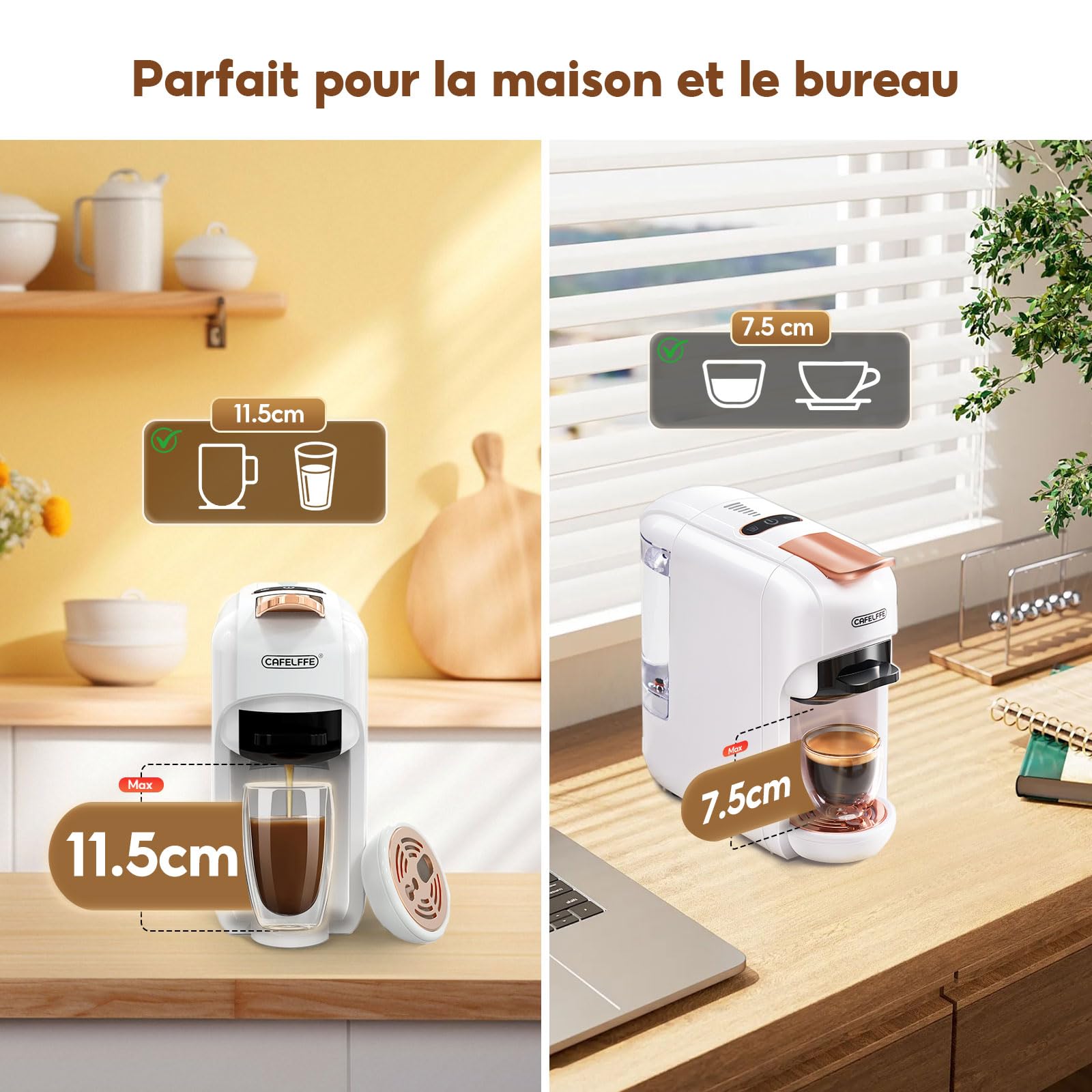 Cafelffe MK-606 Machine à café à capsules à service unique 5-en-1, Machine à expresso chaud/froid 19 bars, Compatible avec K-Cup/Nes Original/DG/44 mm ESE et mouture, 7 tailles d’infusion, 1450W,Blanc