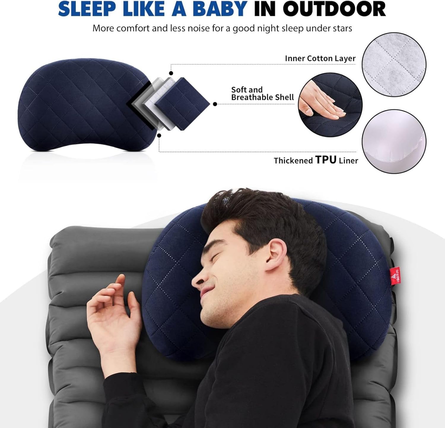 Hikenture Double Sleeping Pad with 2 Inflatable Camping Pillows Blue