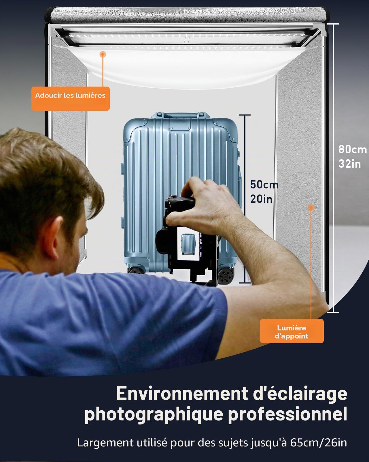 DUCLUS Boîte Photo de 80x80 cm, Studio Photo Portable Professionnel avec 3 Panneaux Lumineux LED Réglables et 5600K à Gradation Continue, 6 Fonds PP pour la Photographie de Produits de Grande Taille