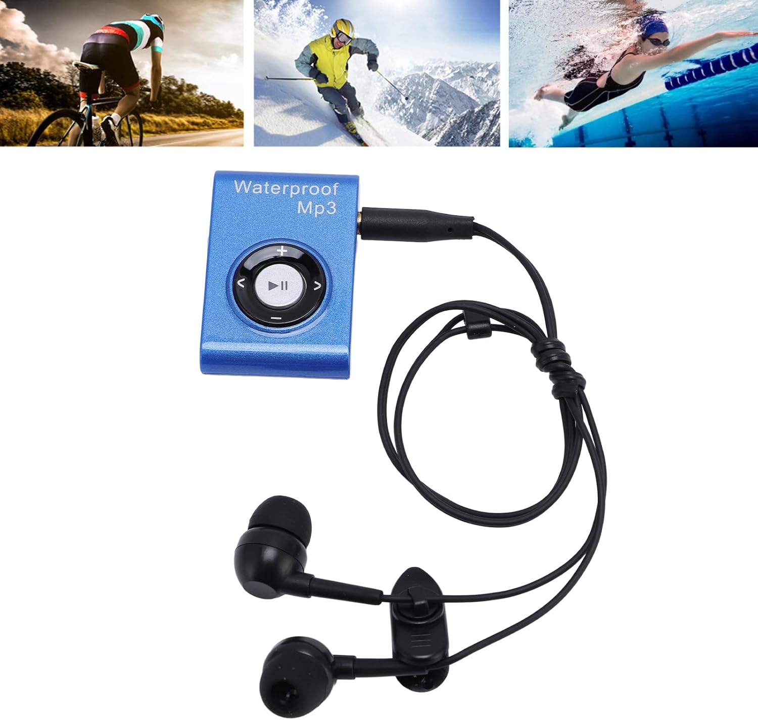 Swimming MP3 Player, Water Proof Headphones, 8GB Multi Functional Clip Music Player, Underwater Sport Earbuds for Swimming, Running, Cycling, Gym (Blue)