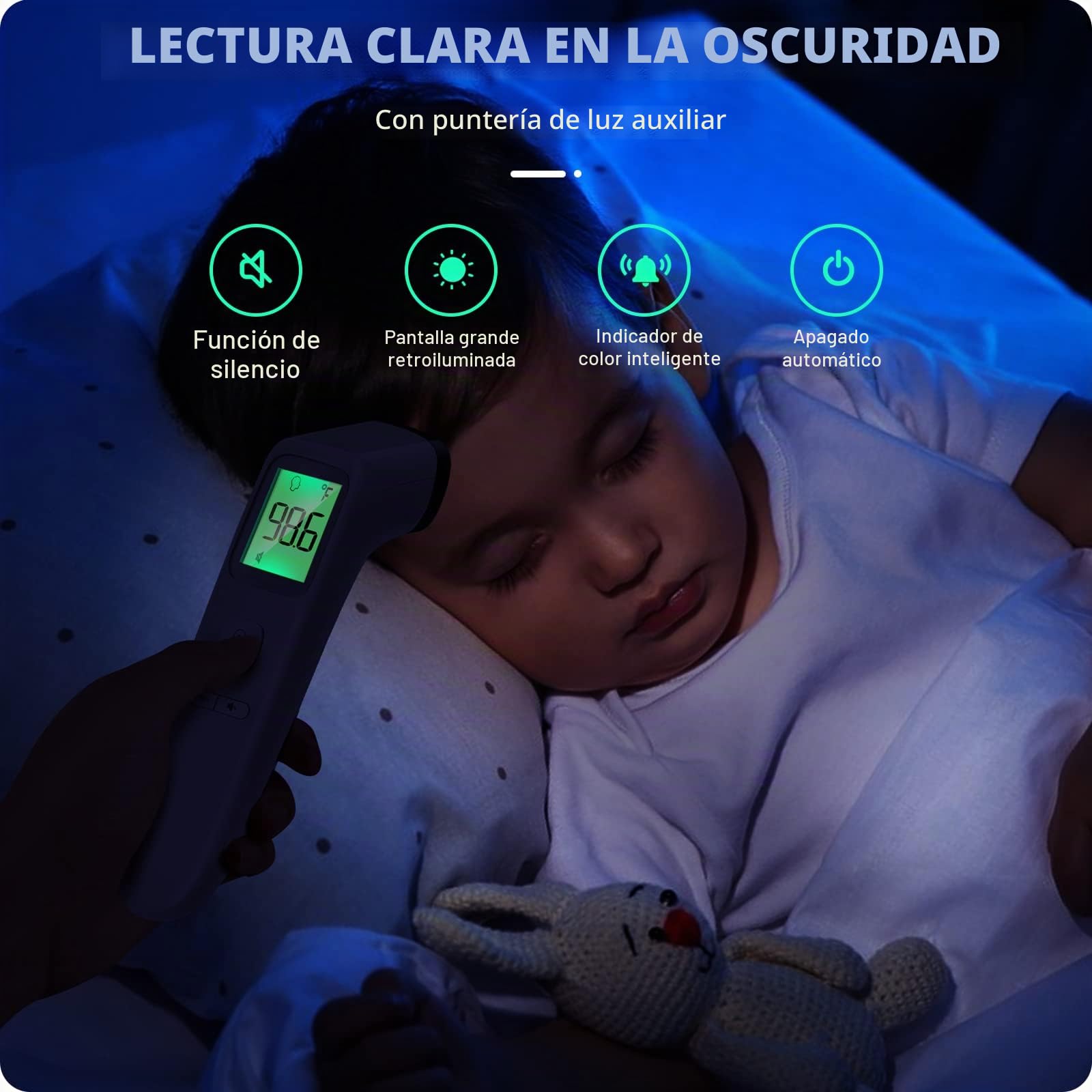 Termómetro de frente, termómetro para bebés y adultos con alarma de fiebre, pantalla LCD y función de memoria, ideal para toda la familia (blanco)