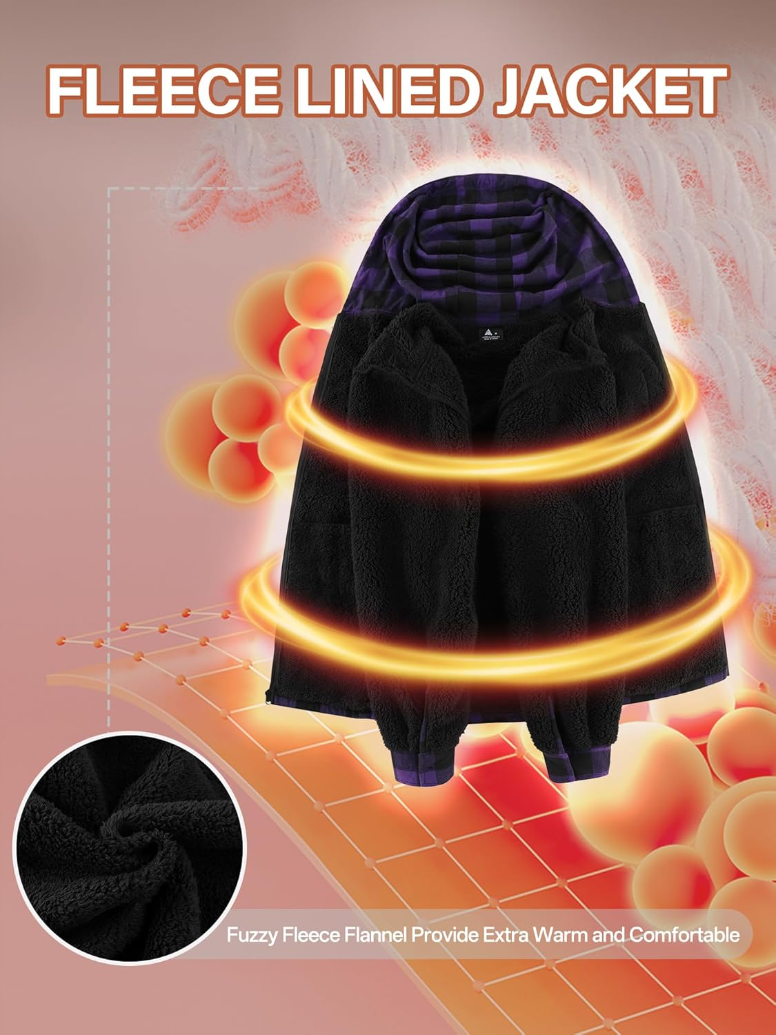 ZITY Mens Cotton Plaid Shirts Jacket Flannel Fleece Lined Hoodies Sherpa Zip Up Hoodie with Pocket - Image 4