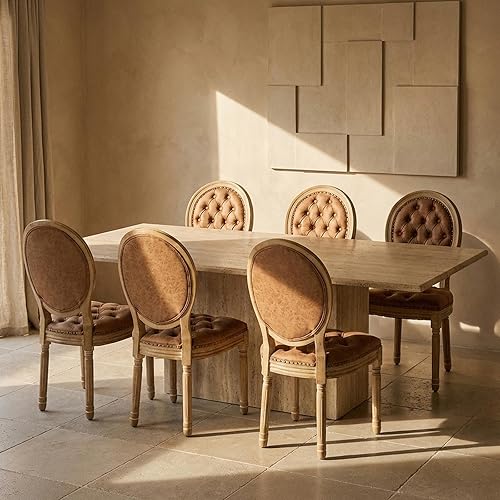 Juego de 6 sillas de comedor vintage francesas de campo, silla de comedor de PU con respaldo cuadrado, silla de comedor tapizada naranja, sillas de