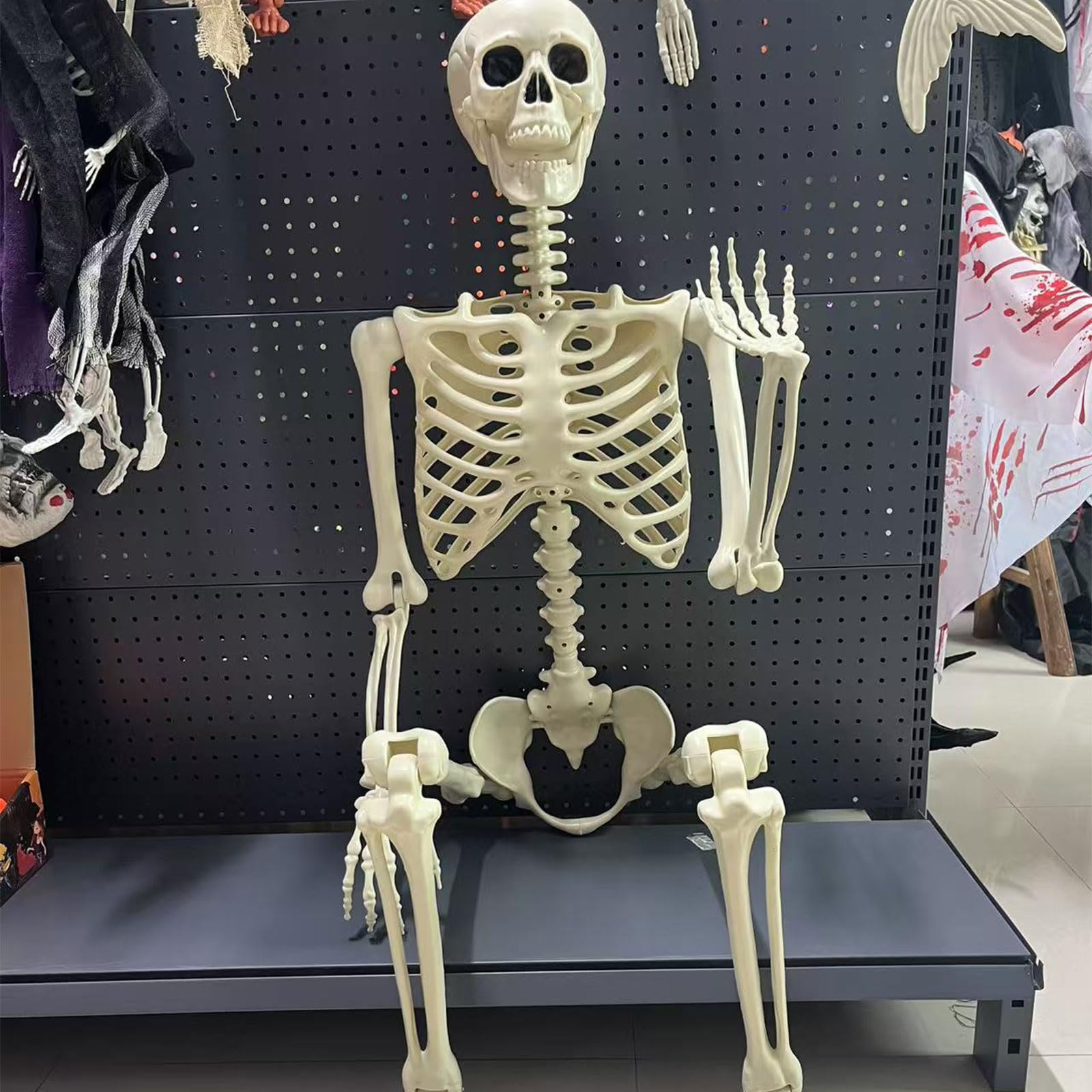 Esqueleto de halloween de tamaño real con conexiones flexibles, resistente para interiores/exteriores, para fiestas al aire libre, decoración del hogar