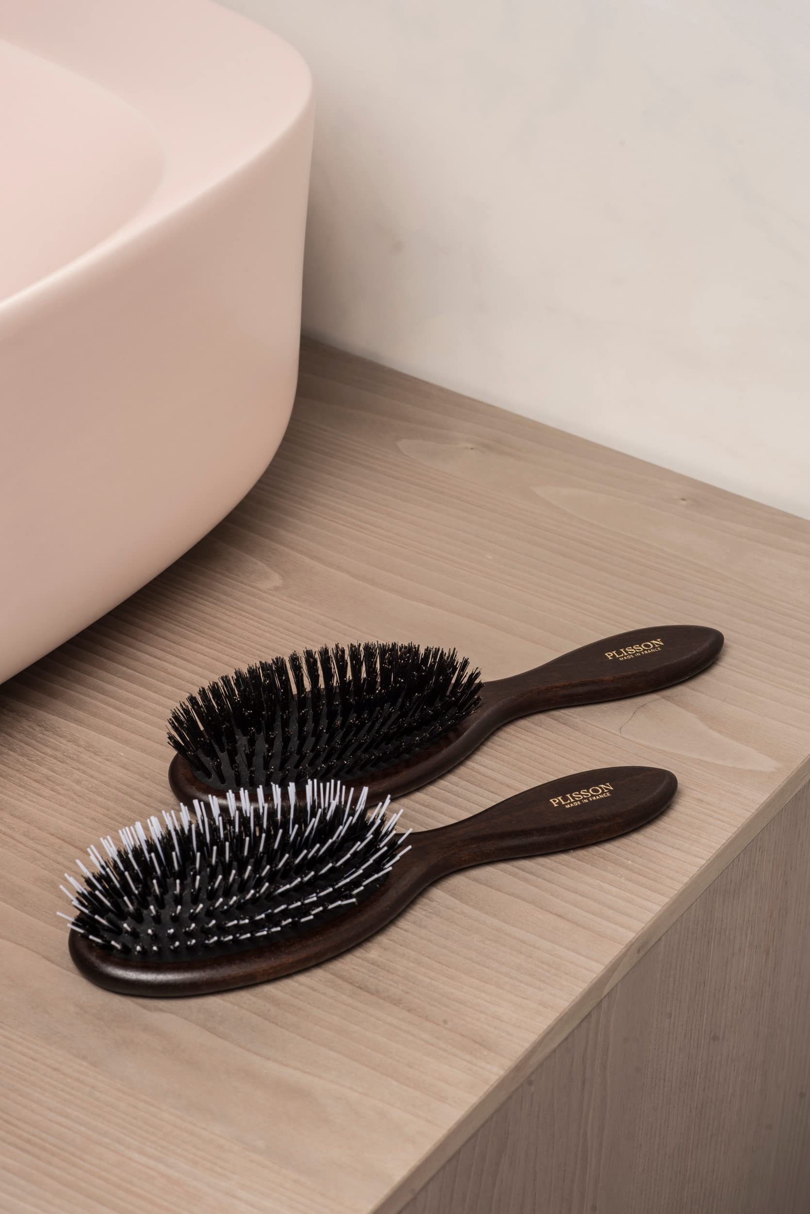 Plisson – Cepillo de pelo neumático para mujeres y hombres, modelo grande – Cepillo tradicional, madera natural, 100% puro pelo de jabalí – Fabricación francesa