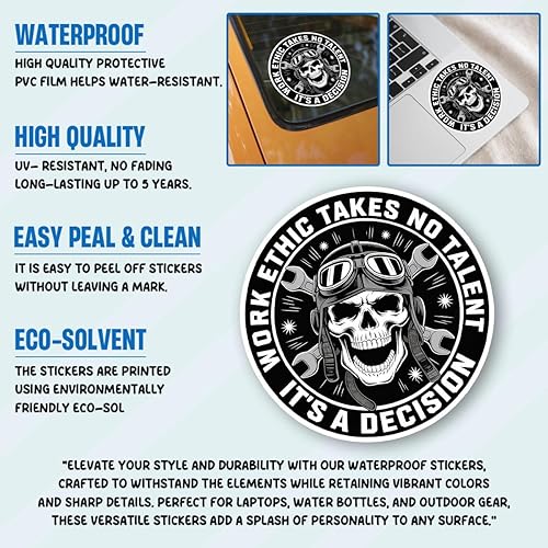 Miniatura 5 de 3 calcomanías de vinilo Work Ethic Takes No Talent It's a Decision, calcomanías de vinilo de mecánico de calavera con llaves, calcomanías