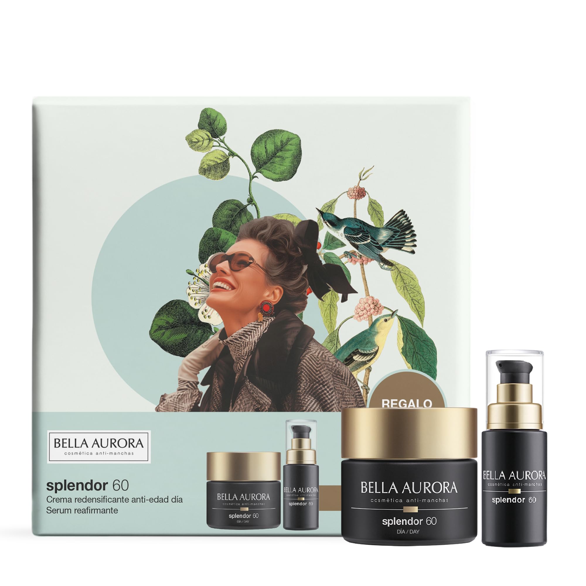 BELLA AURORA - Pack Antiedad Splendor 60, Crema Día 50 ml + Sérum Reafirmante 50 ml, Tratamiento Antiedad, +60 Años, Efecto Lifting 3D, Reafirmante, Redensificante y Antimanchas