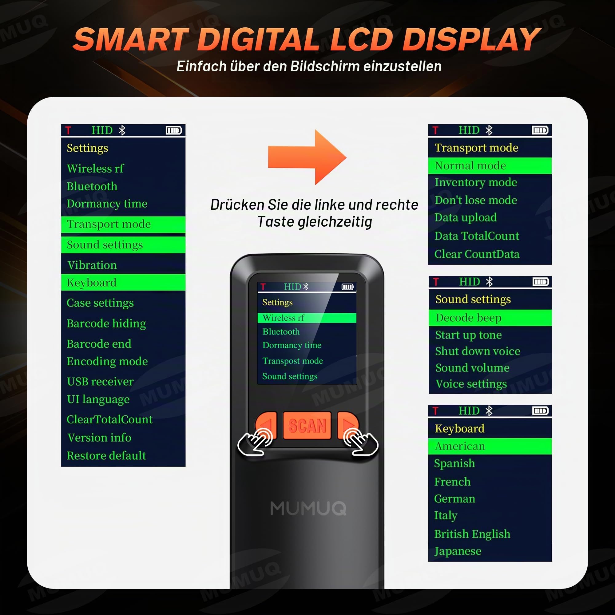 Kabelloser Barcode Scanner Mini mit LCD Display Bluetooth 1D 2D QR Code 3-in-1 Kompatibel Windows Android iOS