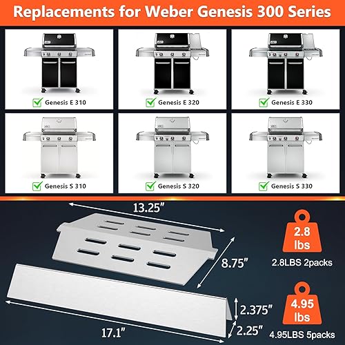Miniatura 2 de Piezas de parrilla para Weber Genesis serie 300, barras aromatizantes de 17.5 pulgadas y deflectores de calor para parrillas de gas Weber Genesis