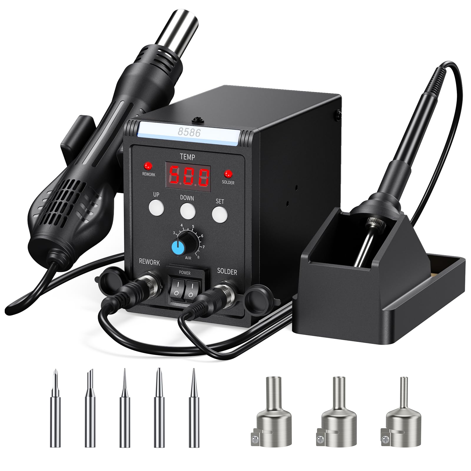 Estacion de Soldadura, 2 EN 1 Soldador Aire Caliente y Soldador Estaño con Control de Temperatura Preciso, Pantalla LED, Estacion Soldadura para Electrónicos, Proyectos de bricolaje, Reparación