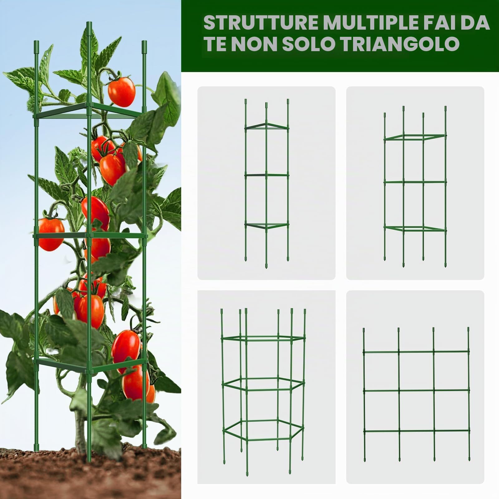 Traliccio per Pomodori, 6 Pezzi, Fino a 130 cm di Altezza, Connettori Esagonali Migliorati, Robusti, Supporti per Pomodori Regolabili per Aiuole Rialzate, Pomodori, Rose, Giardino
