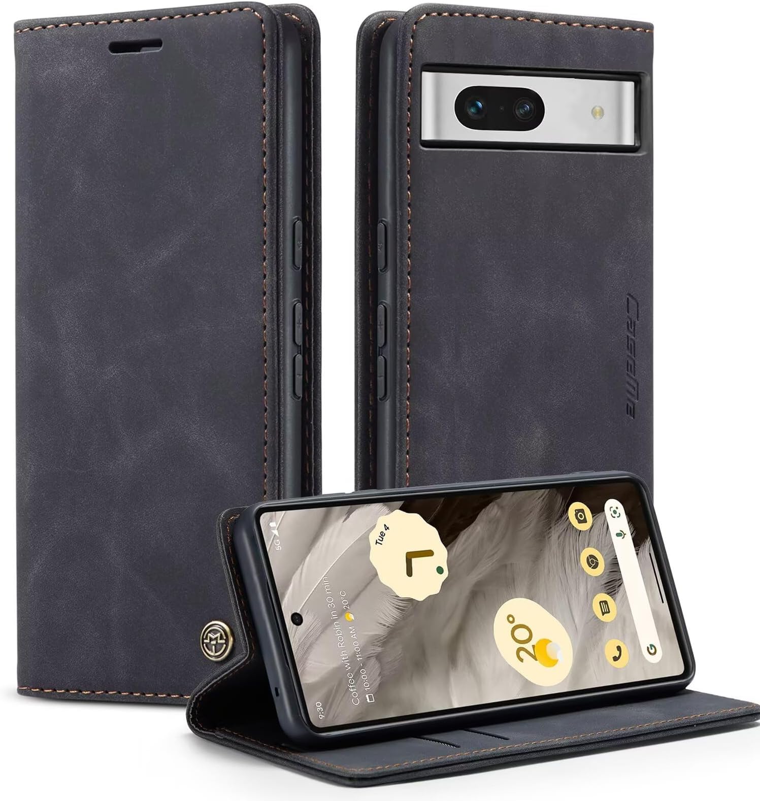 Real Leather Case For Google Pixel 8 Premium Wallet Case with [Kickstand] [Card Slots] [Magnetic Closure] Flip Notebook Cover Case for (Google Pixel 8 Black)
