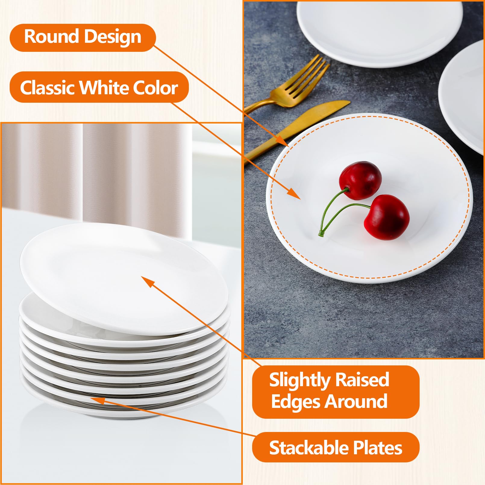 Jeffbaubl Piccoli piatti da dessert, 16 pezzi, 15 cm, in ceramica, colore bianco, piatti da colazione per torte, spuntini, insalata, lavabile in lavastoviglie e adatto al microonde