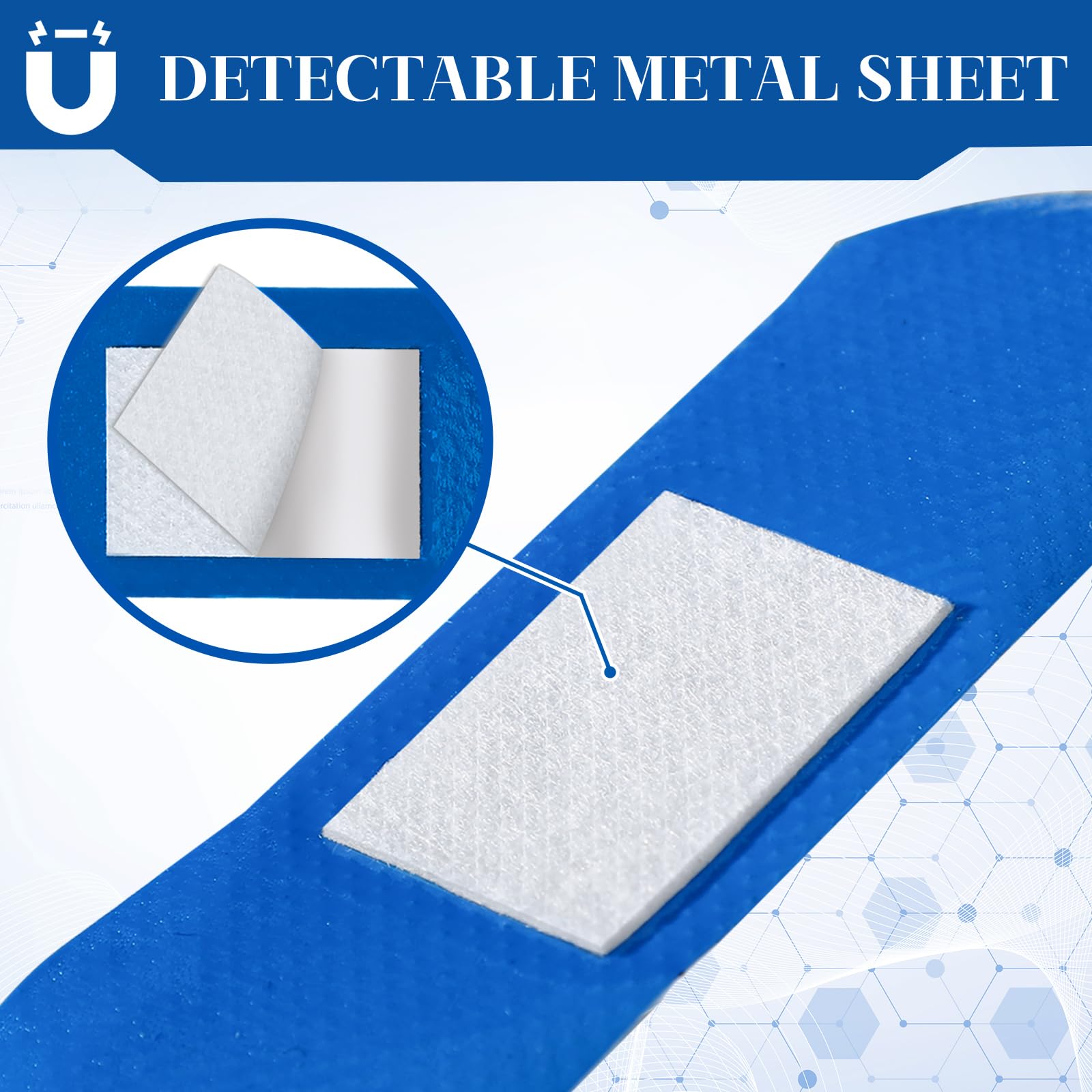 Geiserailie Bende blu 3'' x 1'' per servizio alimentare, bende adesive impermeabili in PE rilevabili in metallo, lavorazione sterile sfusa, tampone antiaderente senza lattice pa