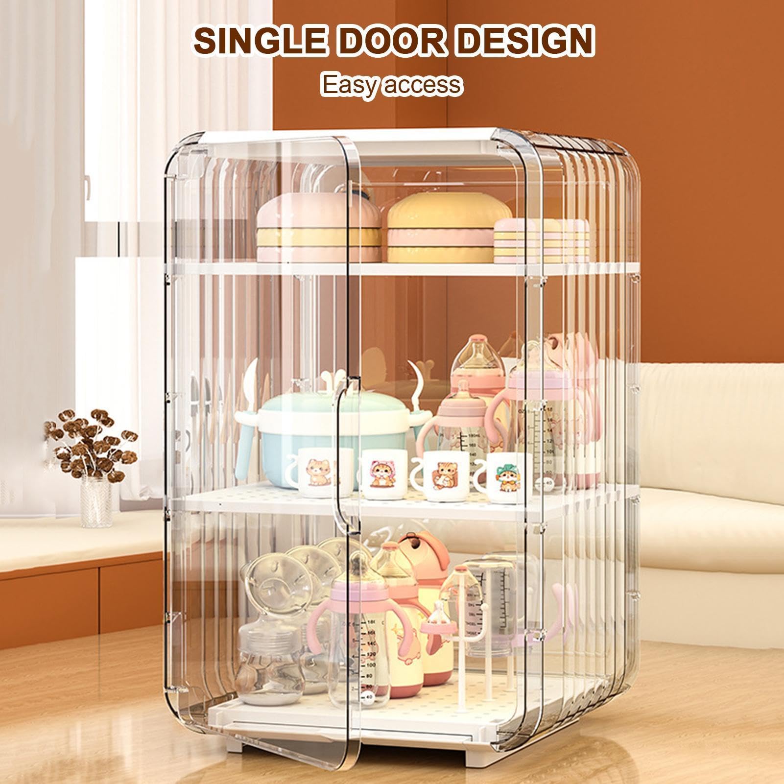 Organizador de almacenamiento para biberones, a prueba de polvo, a prueba de insectos, estante de secado multicapa, escurridor de cocina, caja transparente para cubiertos infantil, 39,5 x 25 x 24 cm