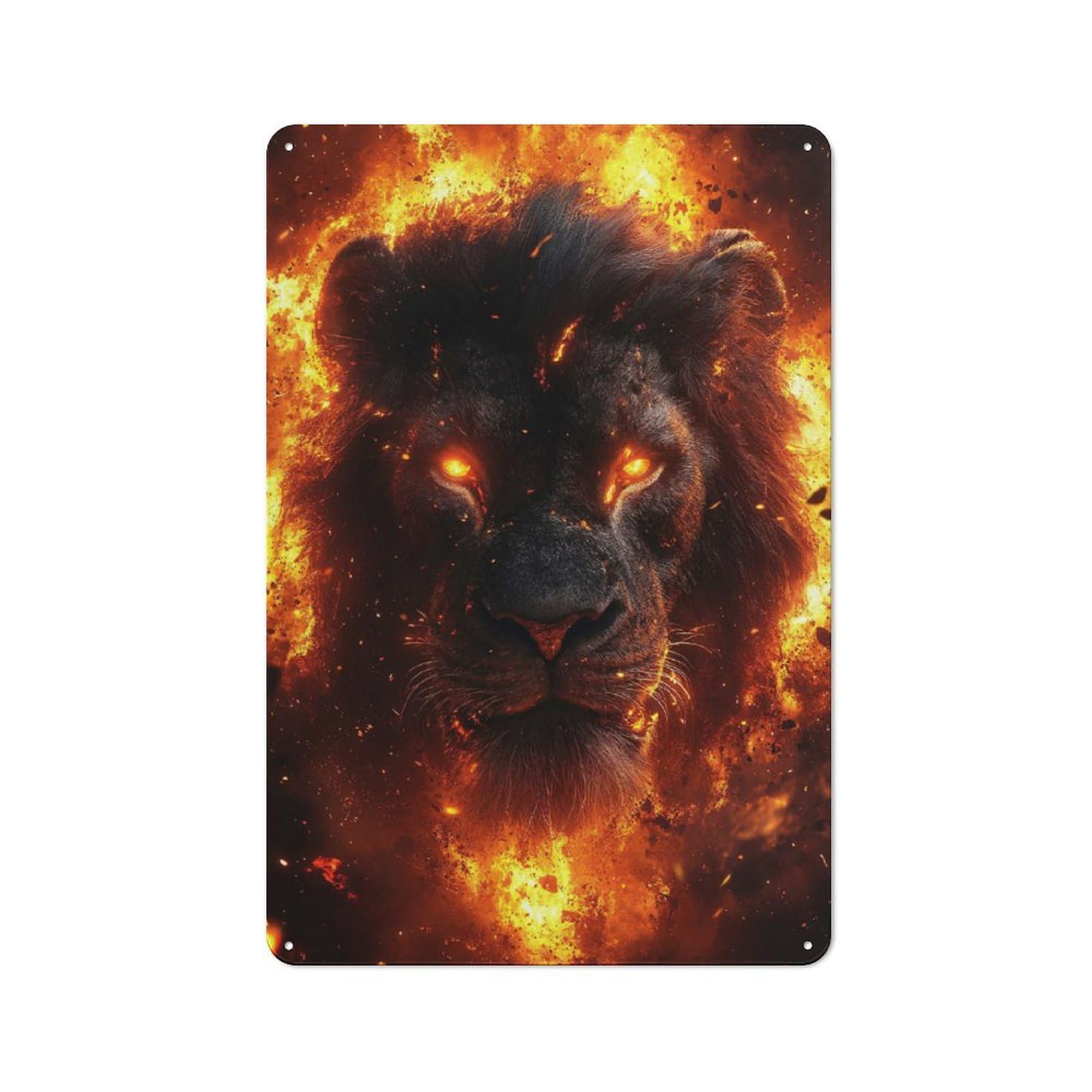 Junmoney Style-18 For Home Office Or Studio, Fiery Lion Portrait Rustic Tin Sign 30X20cm, For Vintage Wall Decor Fans, For Cafés, Pubs And Restaurants
