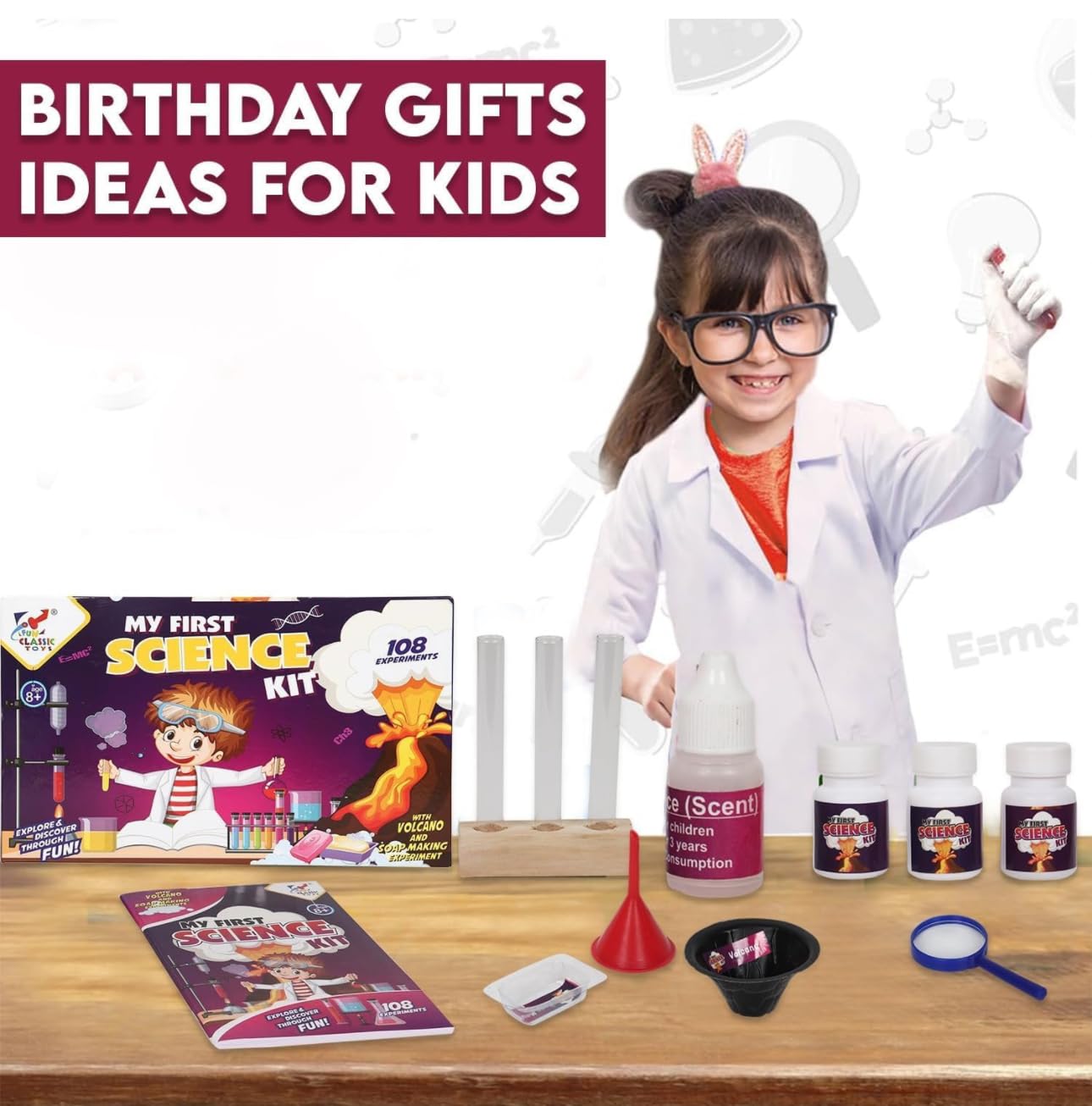 FUN CLASSIC TOYS My First Science Kit 108 Experiments | with Free Volcano and Soap Making Experiment | STEM Learning Toys for 6,7,8,9,10,11,12,13,14 Year Olds