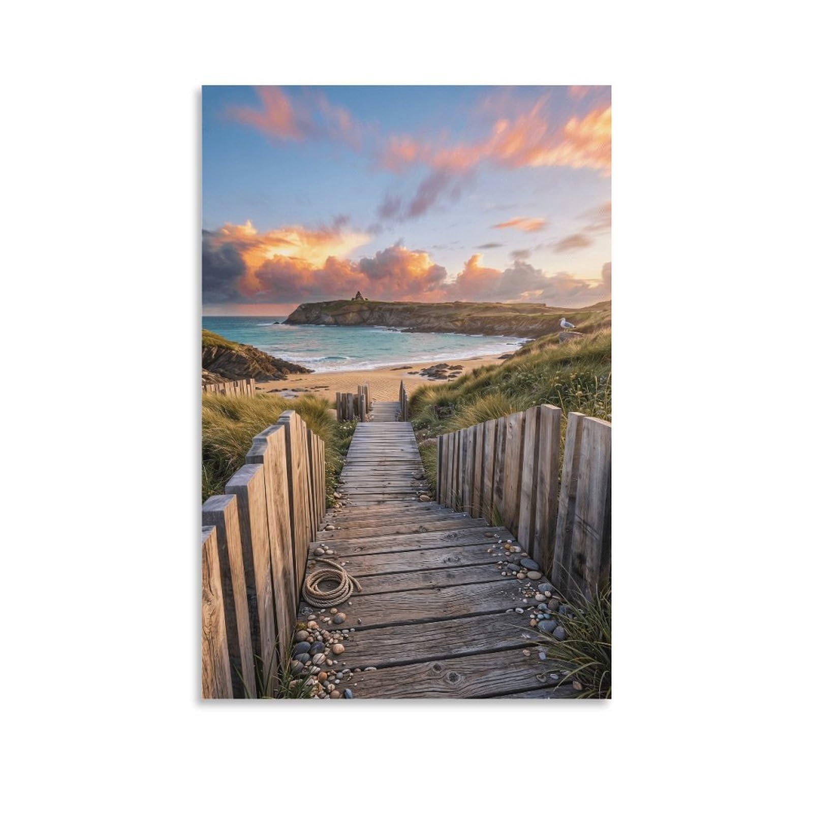 XPASHIQWC Wooden Boardwalk Poster Artwork Beach Sunset Giclee Canvas Prints Modern Canvas Wall Art Picture Wall Hanging for Office Gym Living Room Decor 20x30inch(50x75cm)
