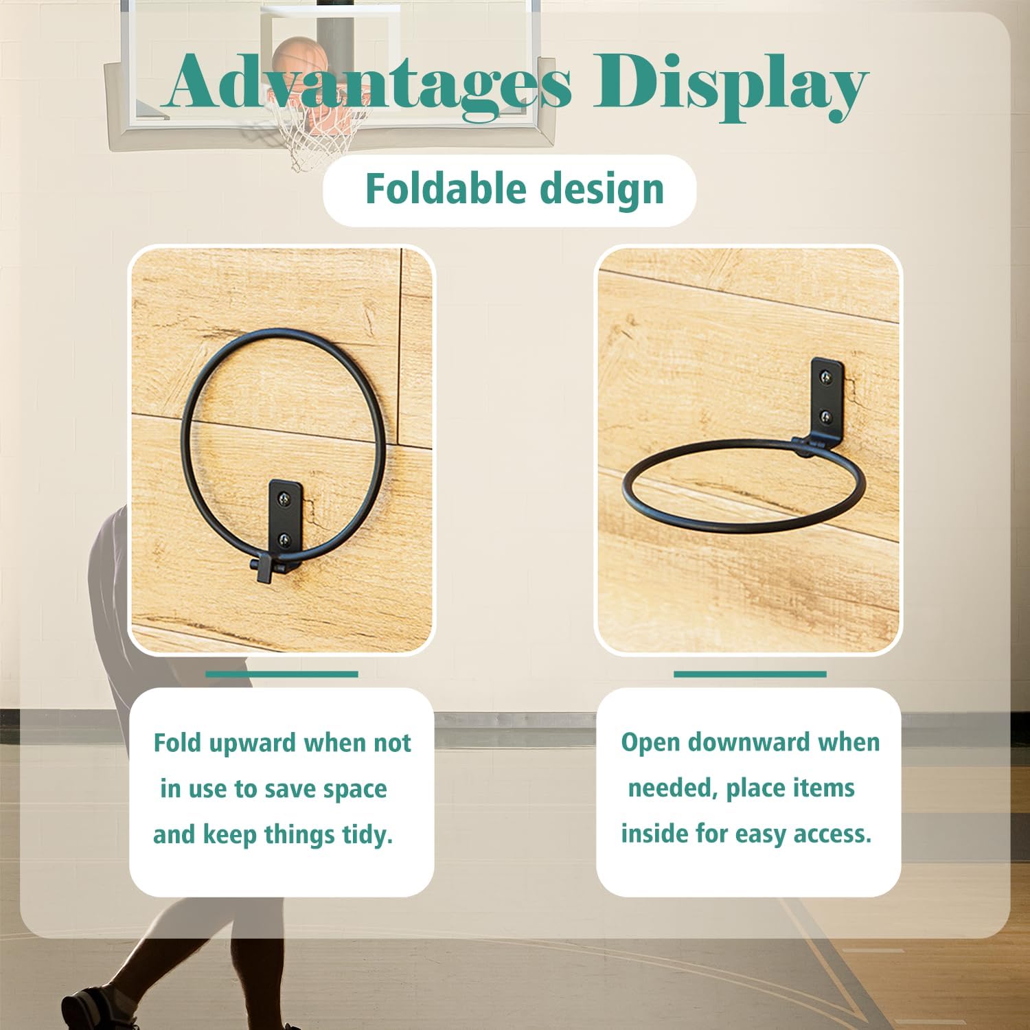 3pcs Ball Holder Wall Mount，Foldable Ball Storage Rack 7 inch Basketball Holder Garage Storage for Soccer, Volleyball, Football Display Rack Balls Organizer for Gym, Playroom, Black