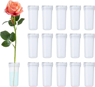 BEADNOVA Floral Water Tubes 1.6 Inch Plastic Water Tubes for Floral Flower Vials with Caps for Flower Arrangement Decoration Clear, 20 Pcs