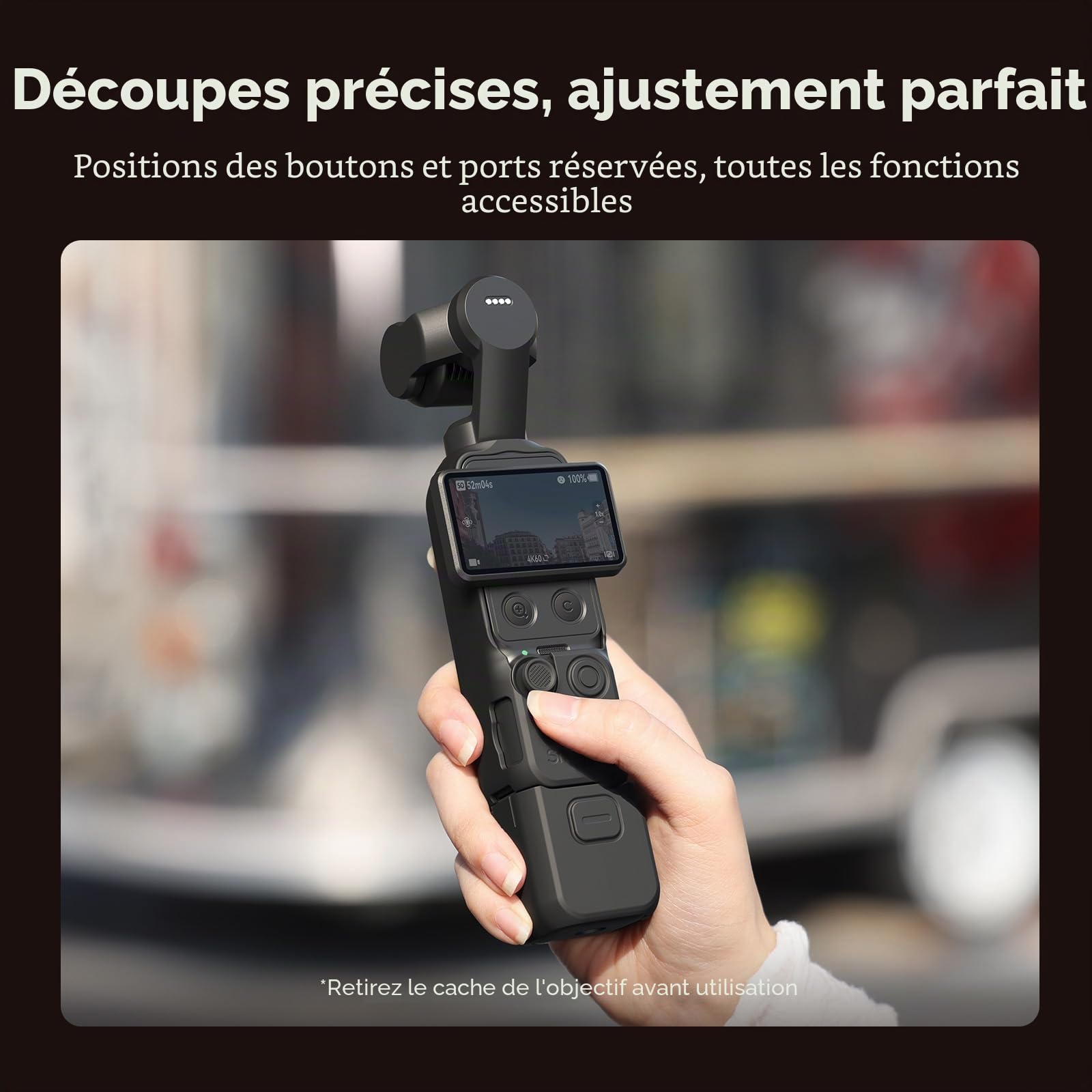 SMALLRIG Étui de Protection en Silicone pour DJI Osmo Pocket 4 - Protection Modulaire Multi-Directionnelle, Matériau en Silicone Souple, avec Protecteur d'Écran en Verre Trempé et Dragonne - 6007