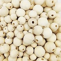 Vista 4 de 150 cuentas de madera de 0.555 pulgadas (0.551 in) redondas sin terminar naturales, cuentas sueltas de madera espaciadoras para manualidades