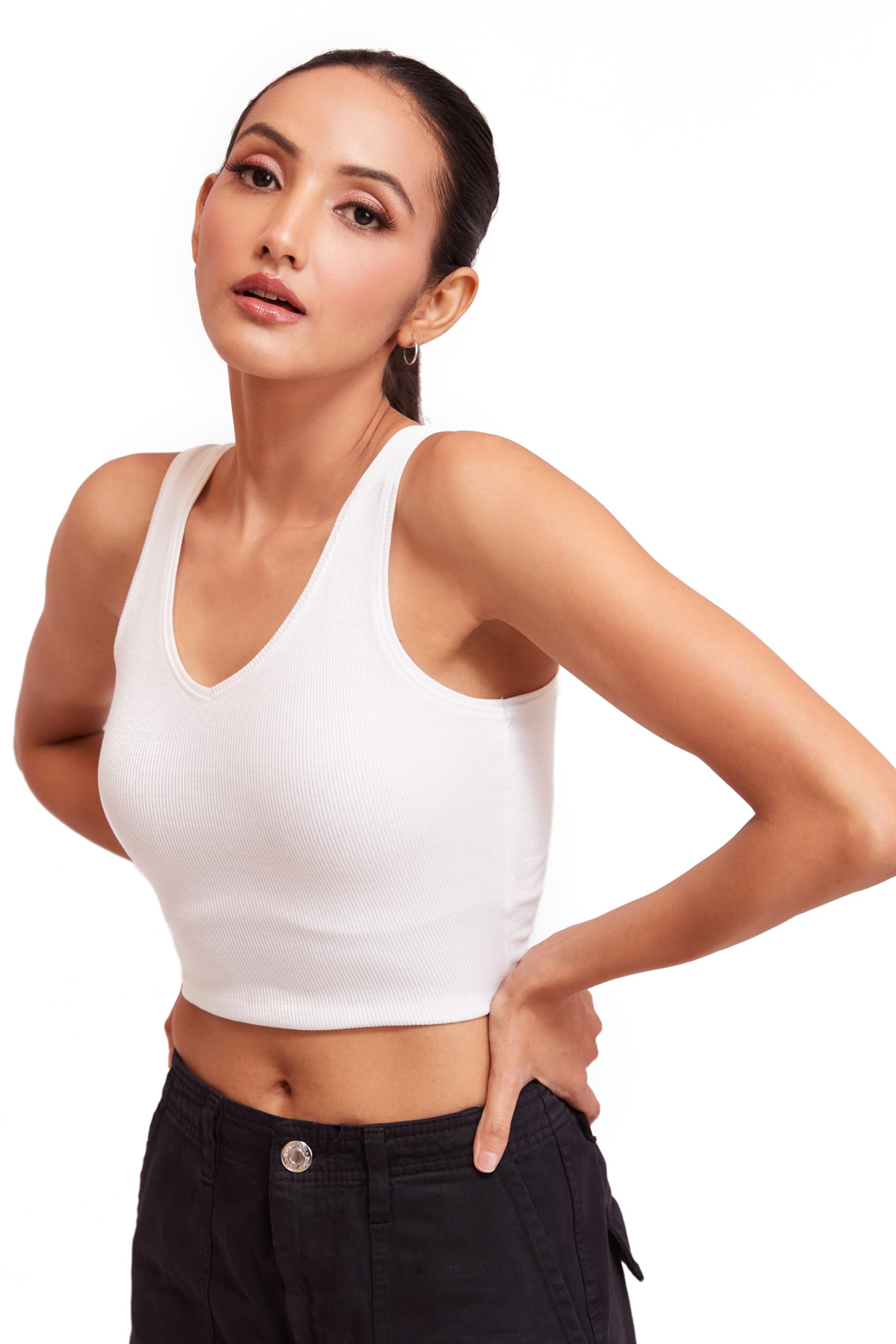berry bird Sleeveless V- Neck Slim Fit Ribbed Knit Tank Crop Tops for Women & Girls Casual Beach and Gym Wear and Western Trendy Fashion-picture-50