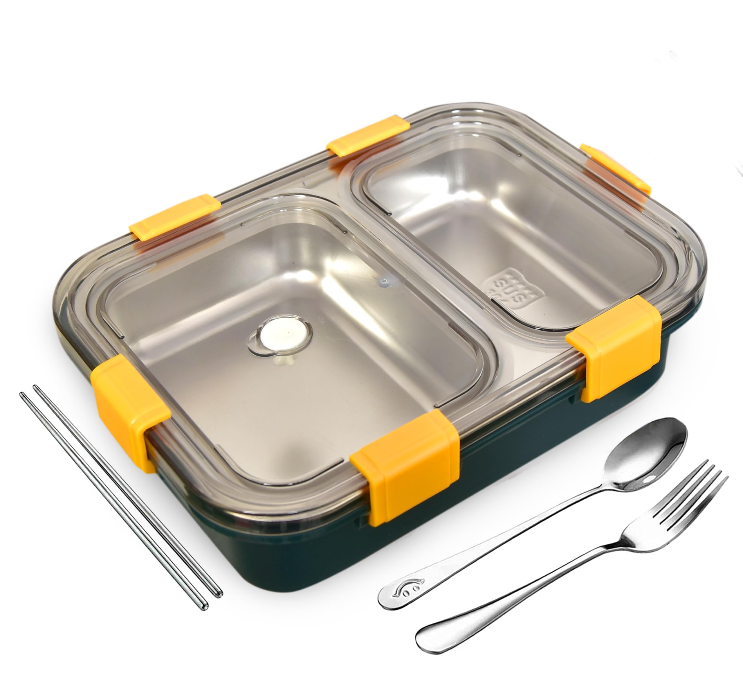 TEC TAVAKKAL Lunch Box 2 Compartment Leak-Proof BPA Free Stainless Steel, Lunch Box for Kids, Lunch Box for School & Office with a Fork, a Spoon and a Pair of Chopsticks Multi Color (Green) (B0CXSRW92Z) Amazon Price History, Amazon Price Tracker