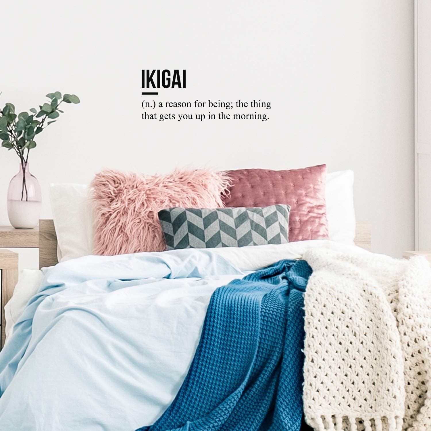 Vinyl Wall Art Decal - Ikigai Definition - 10 x 25 - Trendy Japanese Word Quote Sticker Inspiration for Home Bedroom Living Room Work Office Coffee Shop Store Decor (Black)