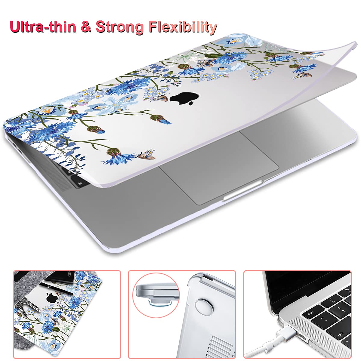 Timocy Hard Shell Case For MacBook Air 13" 2020 M1 (A2337/A2179/A1932) - Marble Design With Keyboard Cover & Screen Protector, Abstract Blue