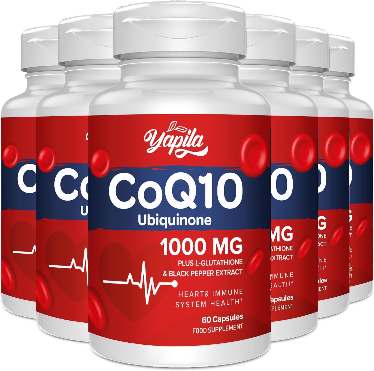 CoQ10 with L-Glutathione 1000mg Capsules - 100% Fermented Coq10 Supplement, High Absorption, Super Strength Coenzyme Q10, Antioxidant Supplements, Soy-Free, Glute-Free, Non-GMO, Vegan, 6 Package