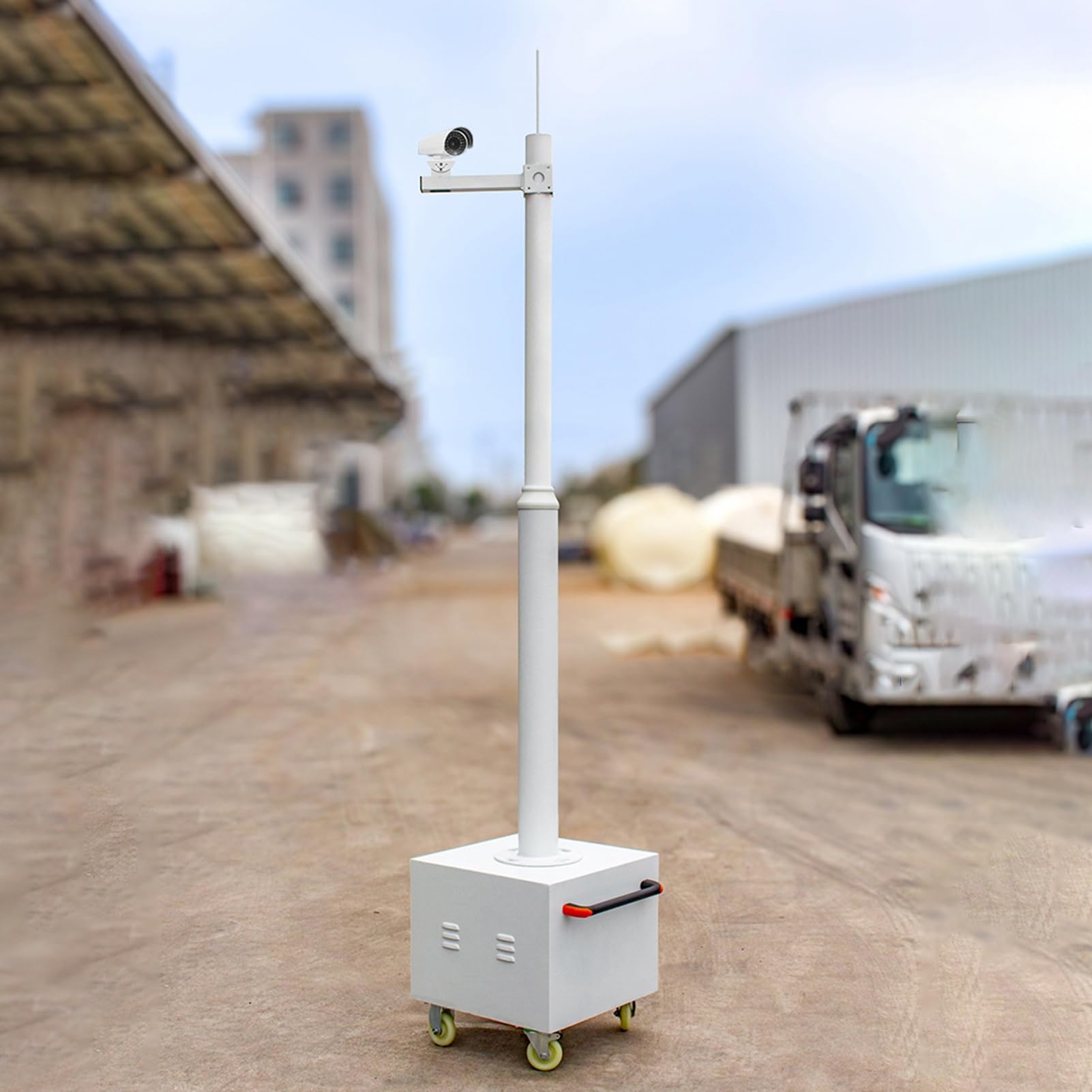 Halterung für Überwachungskamera Tragbarer Überwachungsmast mit Rädern + Box + Griff, Überwachungskamera-Halterung Weiß, Split-Lichtmast für Professionelle Überwachungskamera(2m (6.6ft))