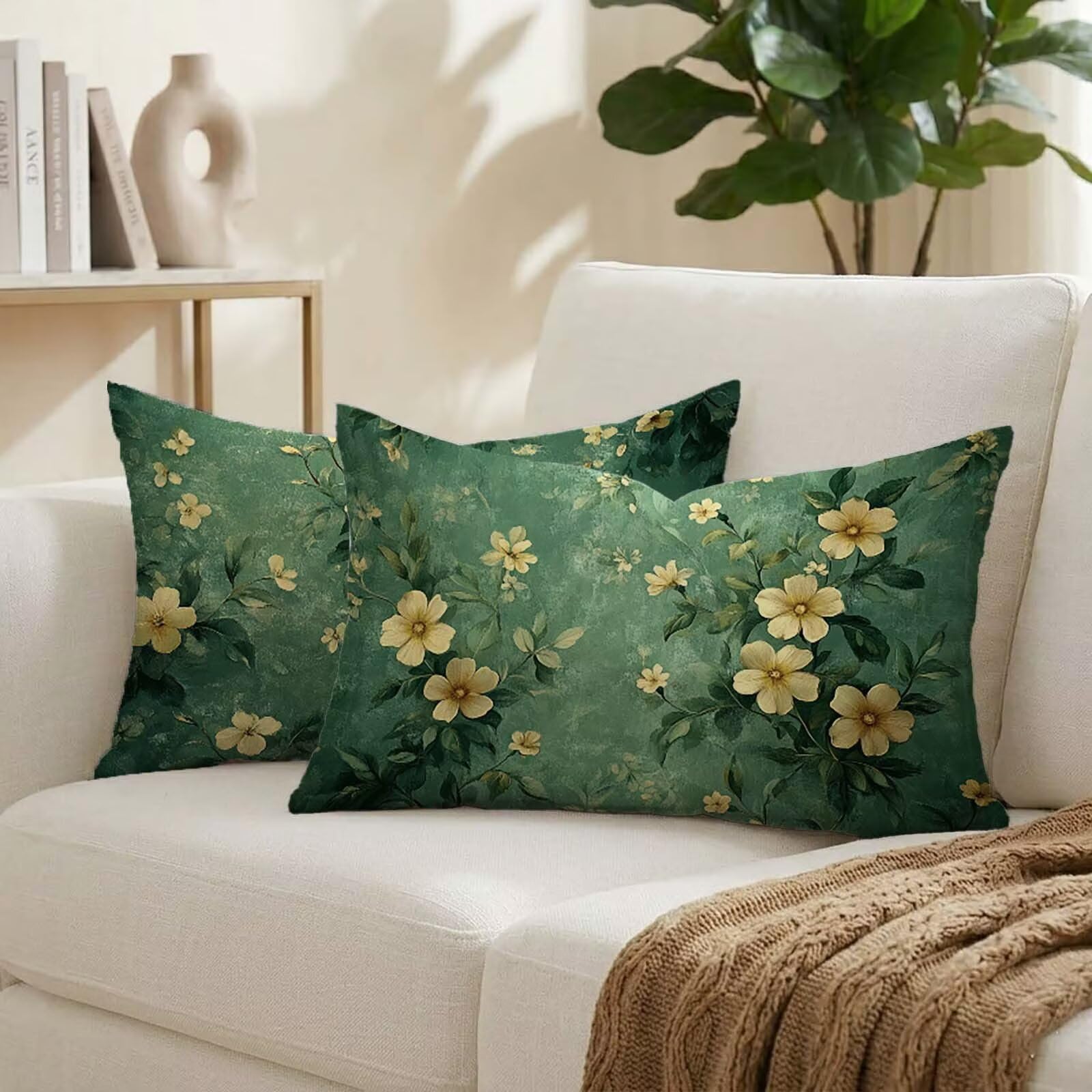 Housse Coussin Exterieur 50x80 Vert Lot de 2 Impermeable pour Jardin