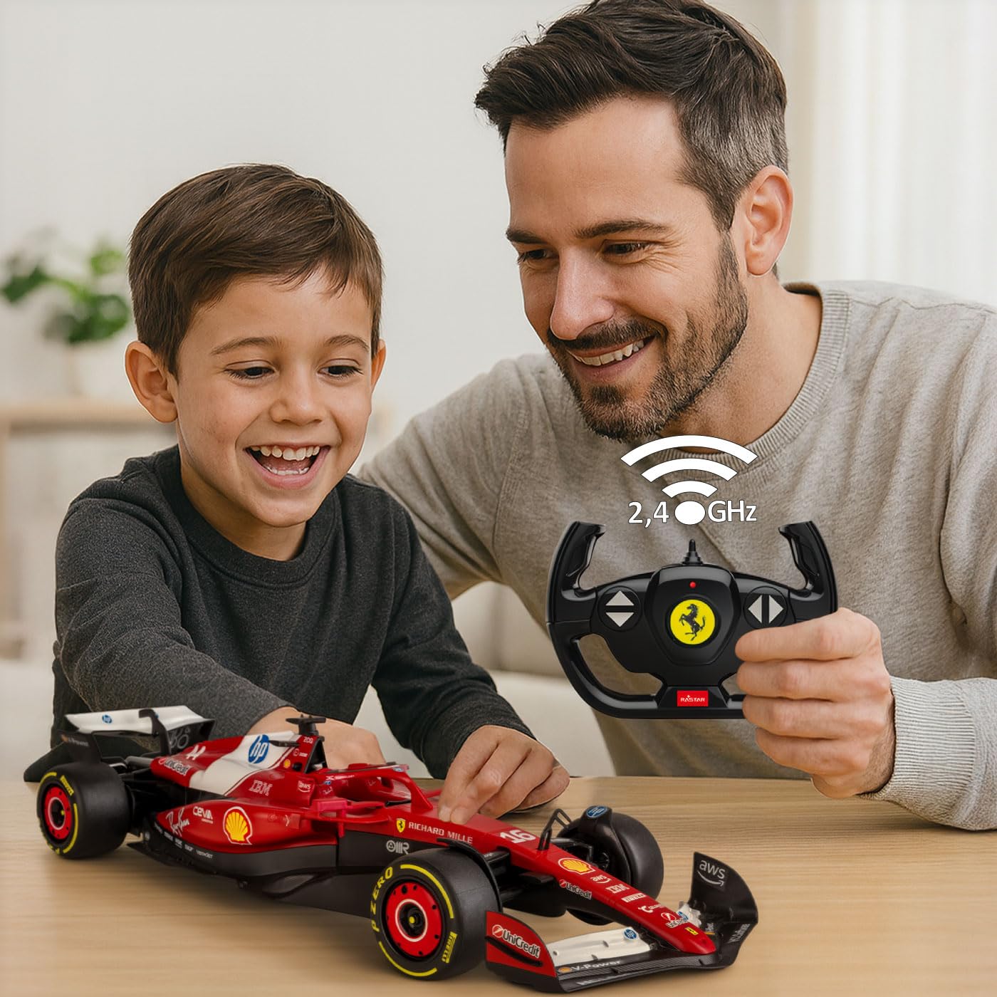 JAMARA 402259 Ferrari SF-25 1:12 czerwony 2,4 GHz RC samochód wyścigowy zdalnie sterowany model samochodu, zabawka dla dzieci od 6 lat, pomysł na prezent