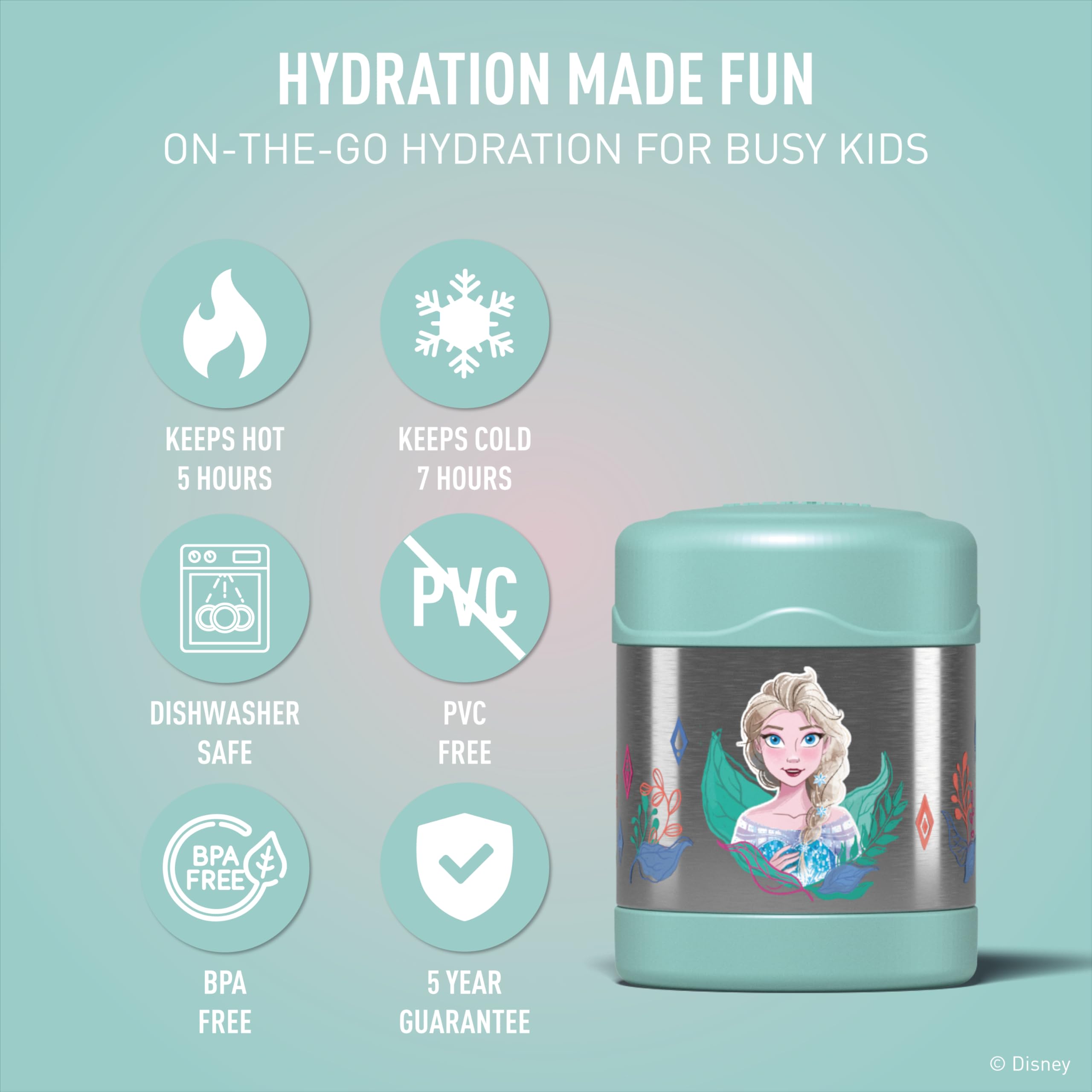 Thermos Kids FUNTAINER Disney Kraina Lodu II Anna Elsa, termos na żywność ze stali nierdzewnej, 300 ml, całkowicie szczelny, utrzymuje ciepło przez 5 godzin i zimno przez 7 godzin, bez BPA