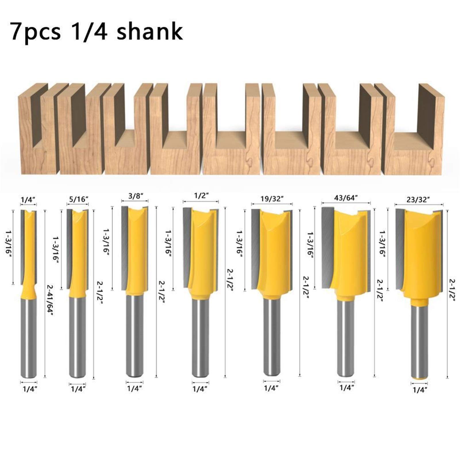 Zkenyao-Router Bit 1/4 Shank Straight Bit Tungsten Carbide Single Double Flute Router Bit Wood Milling Cutter for Woodwork, 1pc, Use Safety Reliable (Cutting Edge Length : 7PCS 6.35mm Shank)
