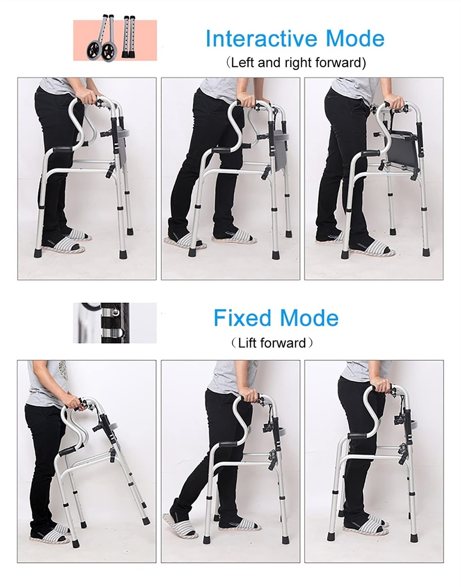 Andador Ligero para Personas Mayores con Asiento, Plegable de Aluminio, Ideal para Interiores y Exteriores, con Altura Ajustable (sin Ruedas), con Ruedas Decorativas.