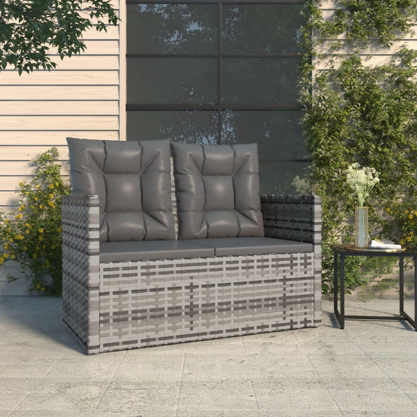 362319 Panca da Giardino con Cuscini Grigia 105 cm in Polyrattan Testata in Legno,Testata Letto Matrimoniale Muebles Dormitorio Spalliera Letto Testiere per Letto Matrimoniale