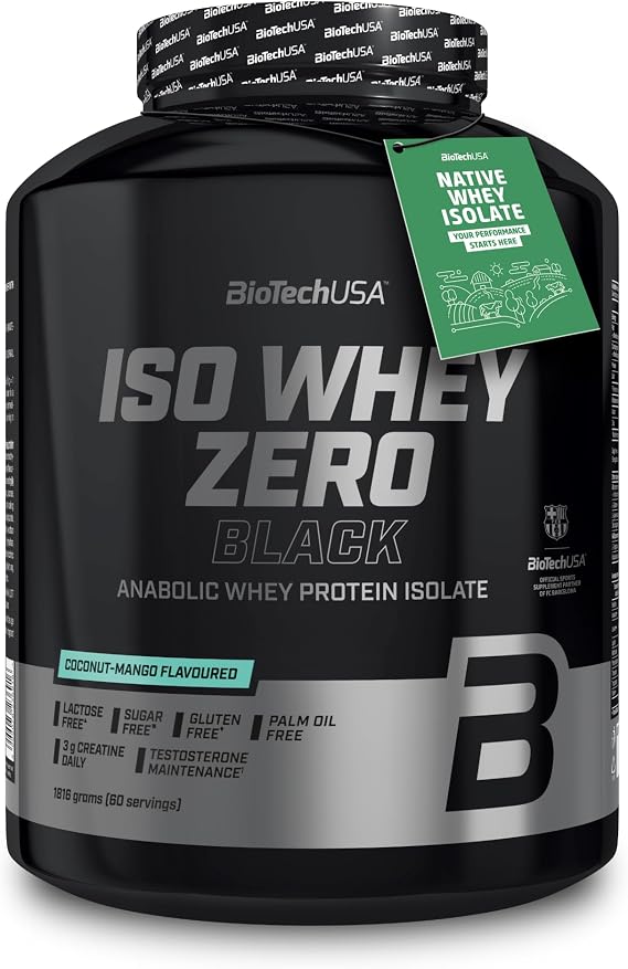 BioTechUSA Iso Whey Zero Black | with Creatine, Zinc, Vitamin B3 &amp; Amino Acids | 90% Protein | Sugar-Free, Lactose-Free, Gluten-Free, 1816 g, Coconut-Mango