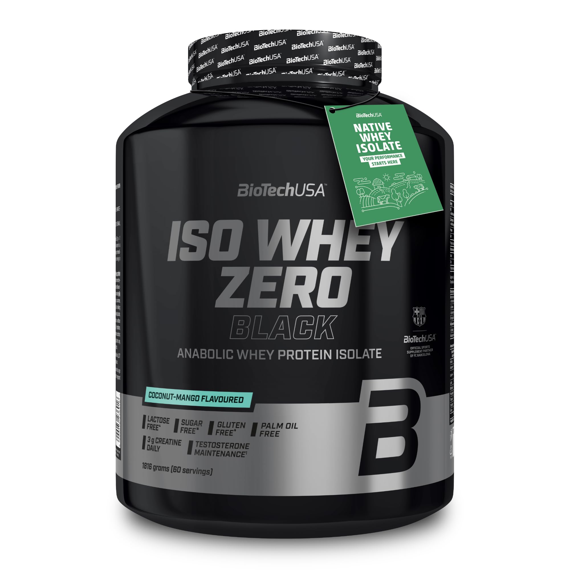 BioTechUSA Iso Whey Zero Black | z kreatyną, cynkiem, witaminą B3 i aminokwasami | 90% białka | bez cukru, bez laktozy, bez glutenu, 1816 g, Kokos-Mango