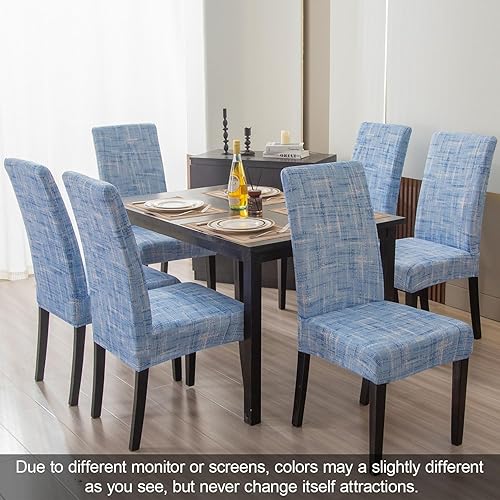 Miniatura 2 de JQinHome Juego de 6 fundas azules para silla de comedor, de alta elasticidad, extraíbles y lavables, fundas para sillas Parsons para hogar, fiestas,