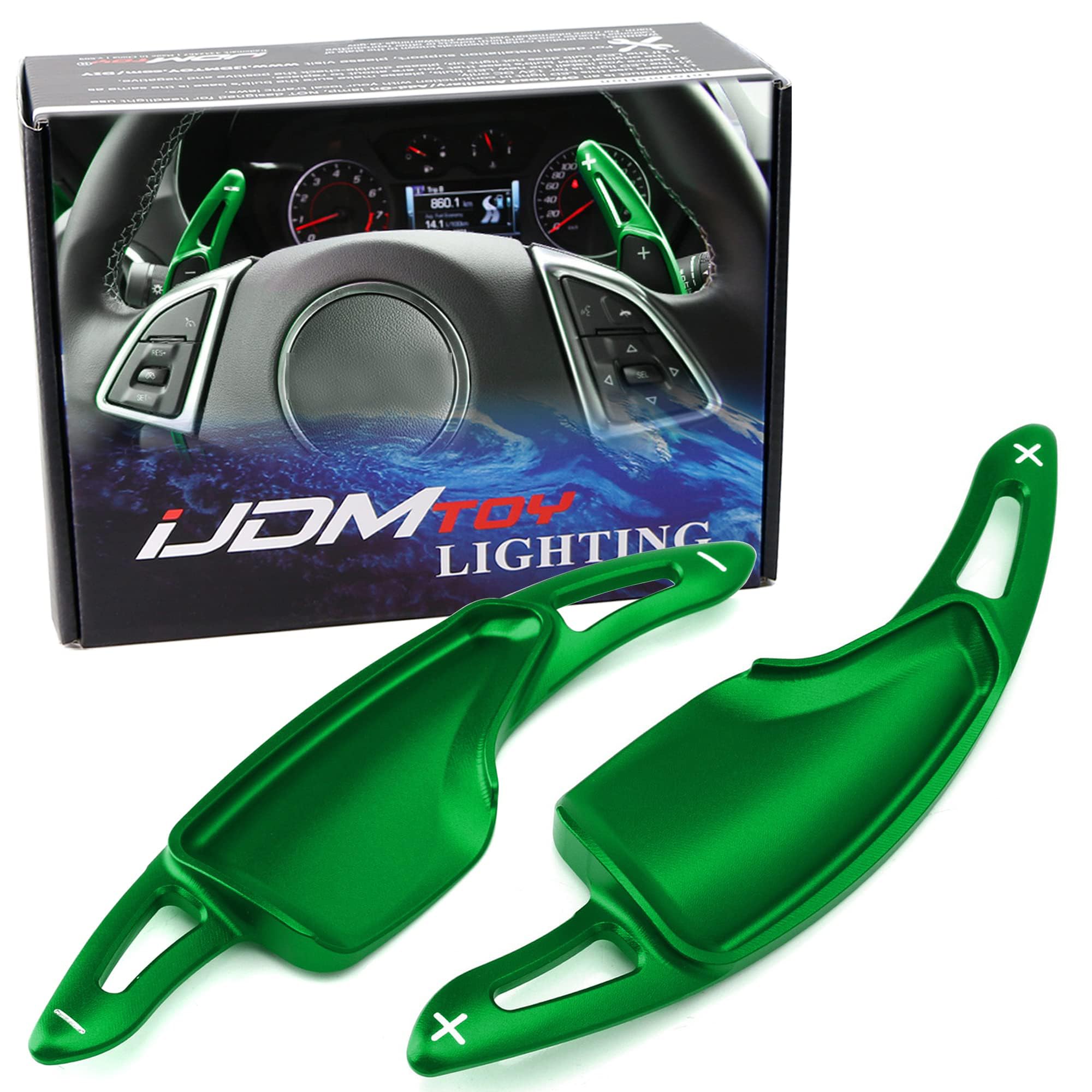 iJDMTOY Green CNC Billet Aluminum Larger Paddle Shifter Extensions Compatible with Chevy 2014-2019 C7 Corvette, 2016-up Gen6 Camaro