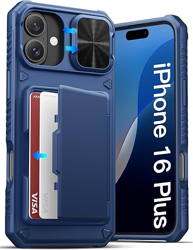 Miniatura 20 de ATATOO Funda para iPhone 16 con tarjetero (almacena 3-5 tarjetas) [bloqueo RFID] y funda para cámara deslizante, protección de grado militar, funda