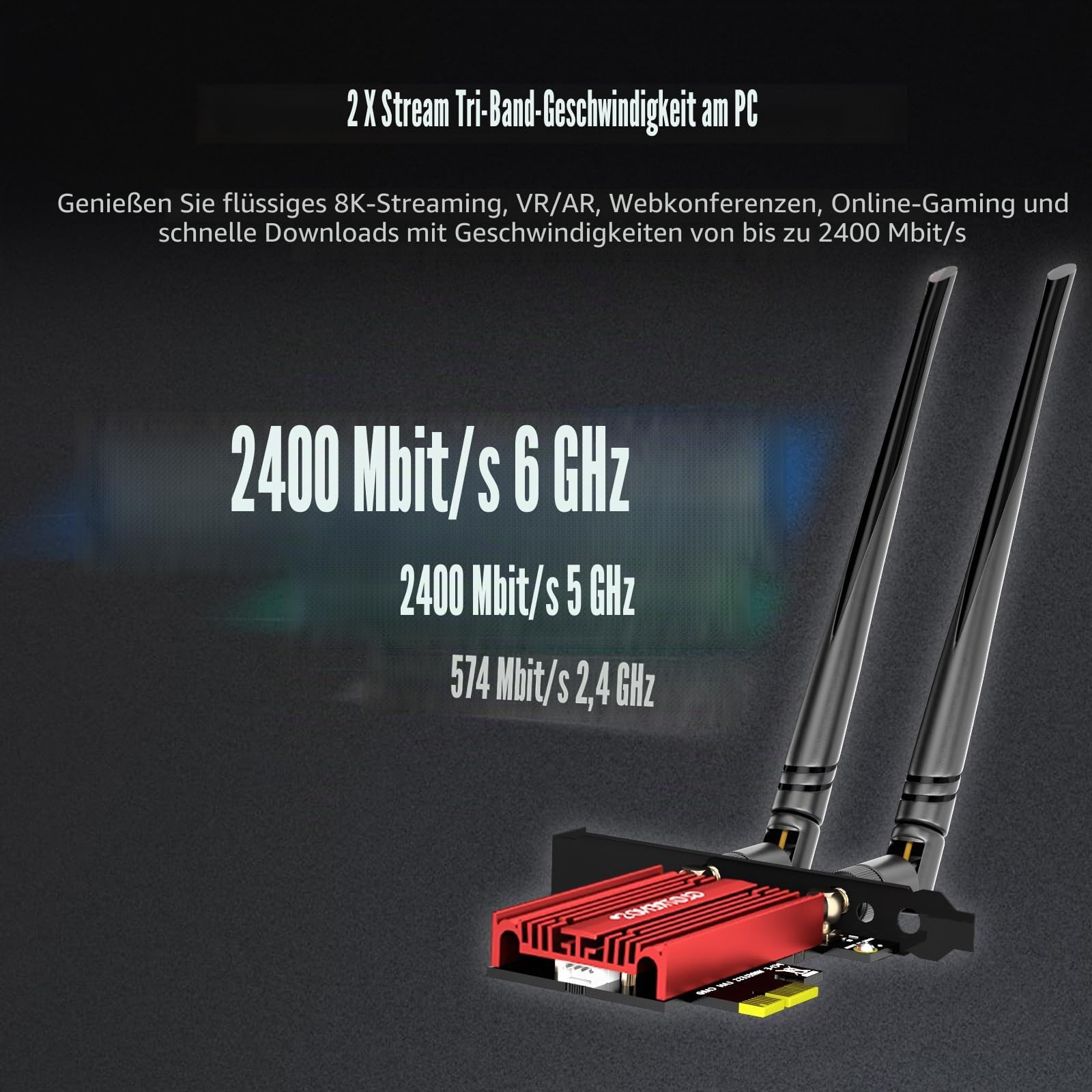 GLOTRENDS AX5400 WiFi 6E PCIe Karte mit Low-Profile-Halterung für Desktop PC, Intel AX210 Chip, 802.11ax, BT 5.3, unterstützt Windows 11/10/Linux, unterstützt Nicht Mac OS/Windows 7/XP