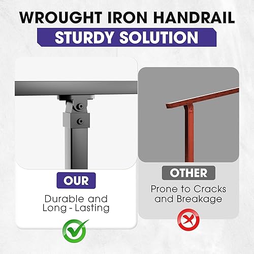 Miniatura 7 de Pasamanos de 4 a 5 escalones para escalones al aire libre, pasamanos de forma recta de 5 escalones, kit de pasamanos de acero forjado negro,