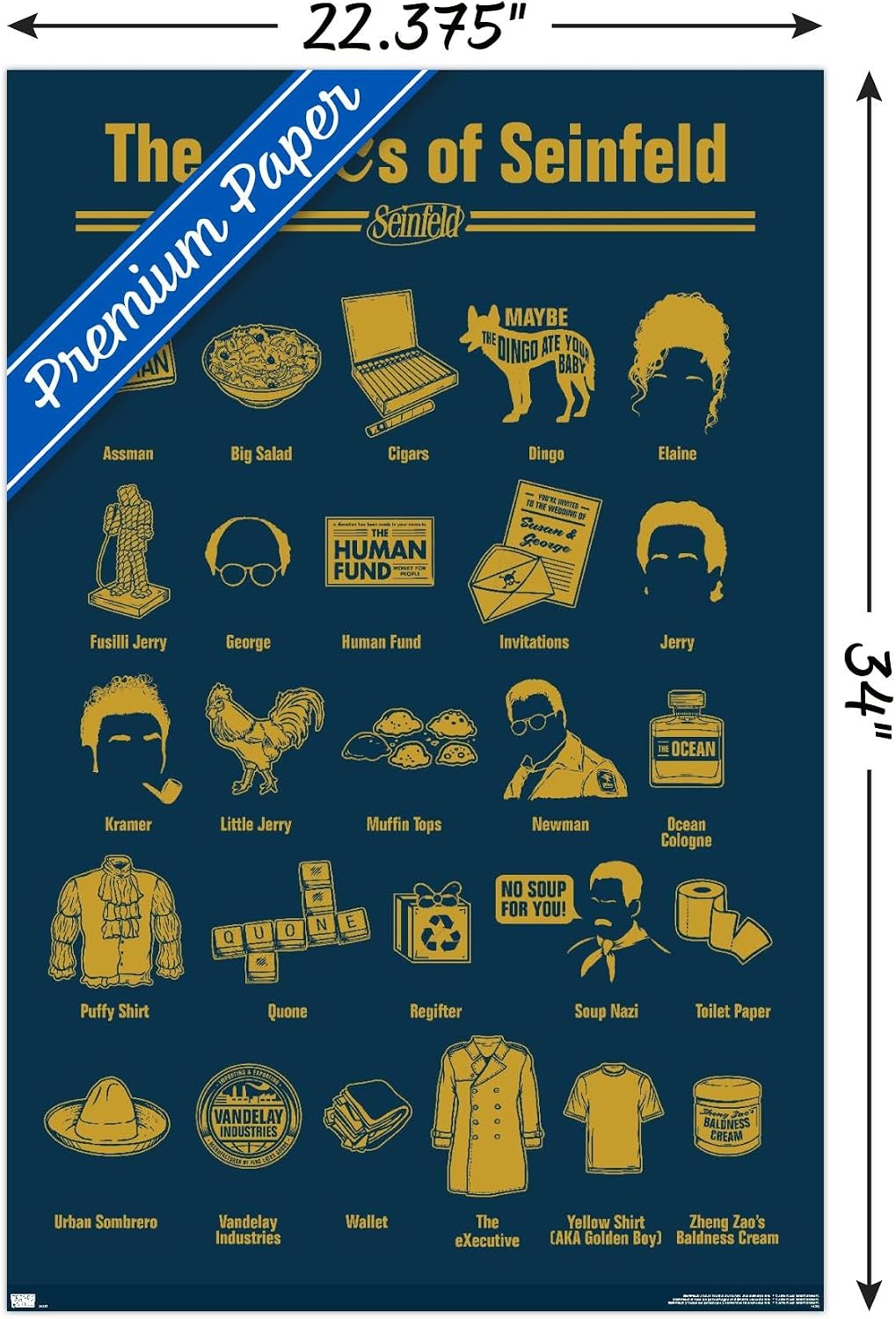 Seinfeld - ABCs of Seinfeld Wall Poster, 34L" x 22.4W", Premium Poster & Mount Bundle