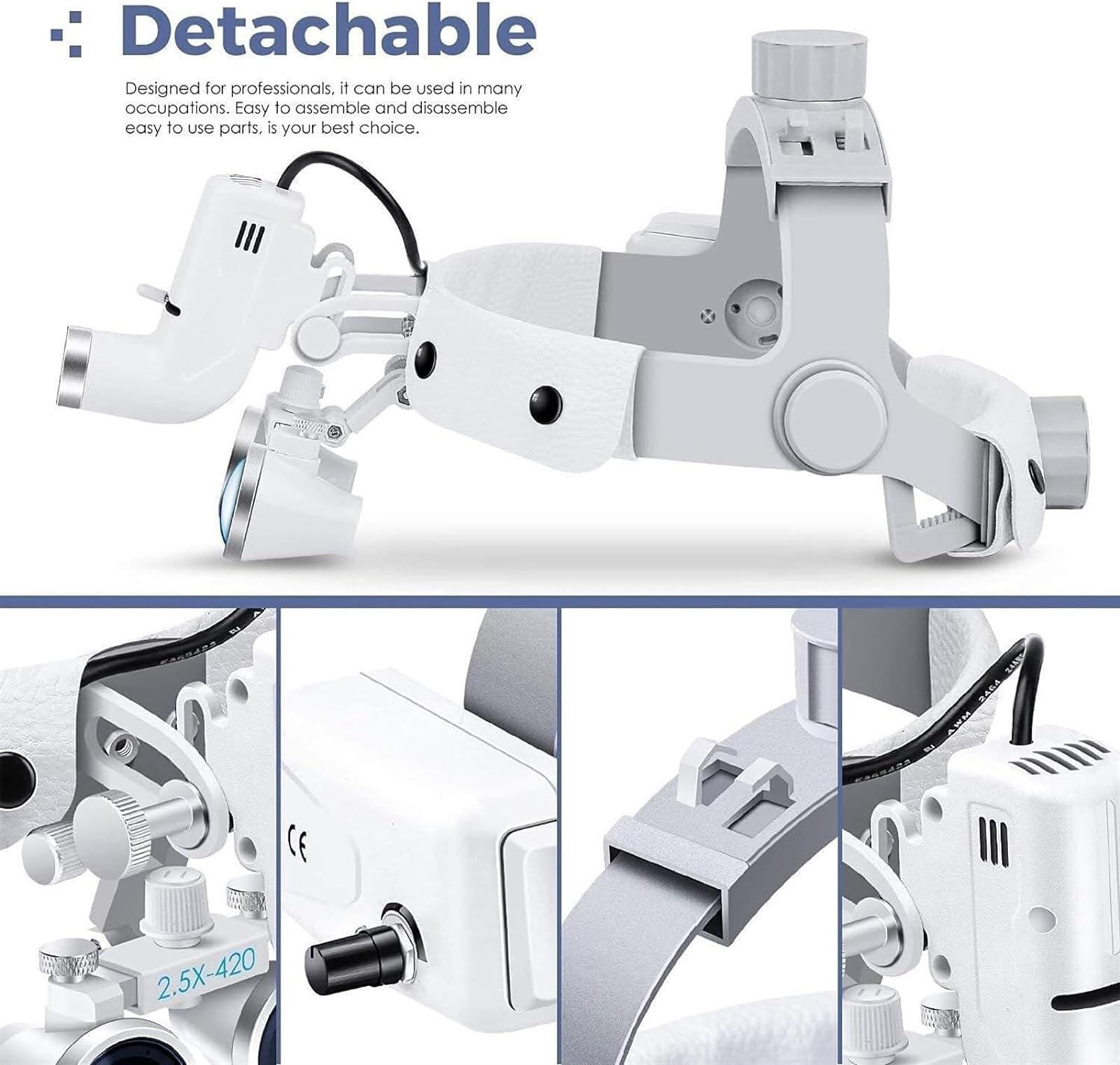 Lupa Dental, Binocular de 2,5 aumentos con luz Frontal y Diadema, 30 000 Lux de Alto Brillo, Ligera, Equipo de Laboratorio Binocular de Aumento para otorrinolaringología y estomatología.