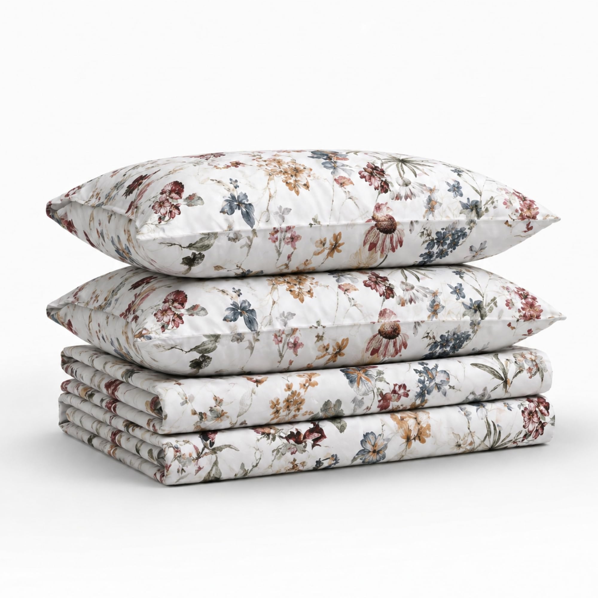 Tribeca Living Twin XL Bed Sheet Set, 300 Thread Count Soft Cotton Sateen, Floral Print with Extra Deep Pockets, 3-Piece Bedding Set, Amalfi Deep Red/Multicolor