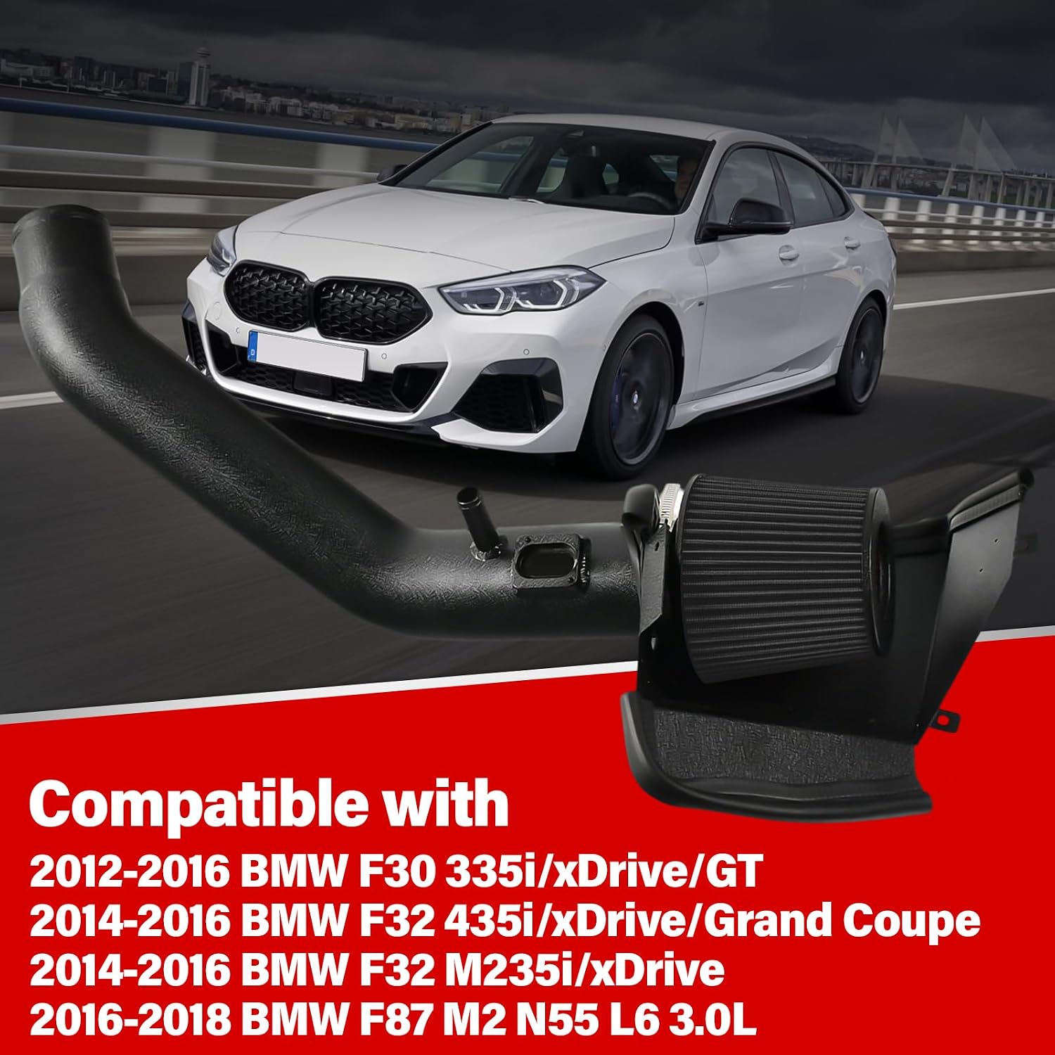 Cold Air Intake Kit Compatible with BMW 12-16 335i/14-16 435i M235i /16-18 M2 N55 L6 3.0L Turbo (Black)